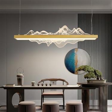 Imagem de Luminária pendente contemporânea de LED para restaurante, estilo chinês retrô, criativa, para balcão de bar, sala de estar, quarto, escritório, hotel ou casa de chá (Estilo 4 L120CM)