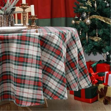 Imagem de Bentrilisa Toalha de mesa xadrez redonda xadrez 121 cm verde branco tartan escocês toalha de mesa de algodão de poliéster capa de mesa para Natal, sala de jantar, cozinha, festa