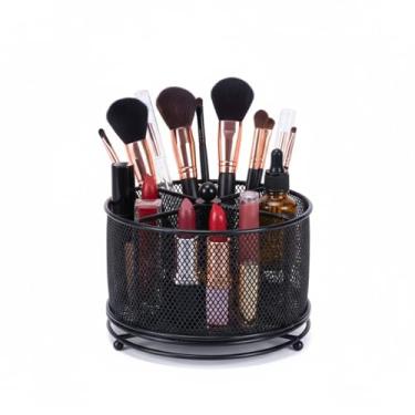 Imagem de Mowhut Suporte de pincel de maquiagem giratório de 360°, organizador de perfume de metal, 4 compartimentos para mesa, organizador de maquiagem, bancada para penteadeira, banheiro, preto