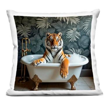 Imagem de Stupell Industries Tiger in Exotic Bubble Bath Almofada decorativa impressa, design por letras e forrado