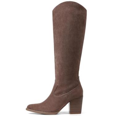 Imagem de MeiLuSi Botas femininas cano alto bico fino camurça salto grosso falso slouchy sapatos altos outono 2025 zíper lateral, Camurça cáqui, 39