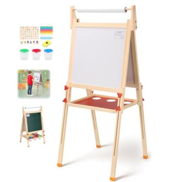 Imagem de Quadro Branco, Quadro Magnetico, 85-110CM Lousa Magneticade Dupla Face com Papel, Cavalete para Pintura, Cavalete de Mesa, com Acessórios Gratuitos