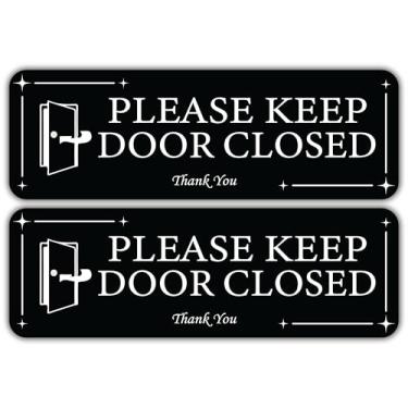 Imagem de F5Xclusive Please Keep Door Closed Adesivo de placa, vinil premium preto e branco, 22 x 7,6 cm, interior/exterior para escritório, loja, escola e local de trabalho, pacote com 2