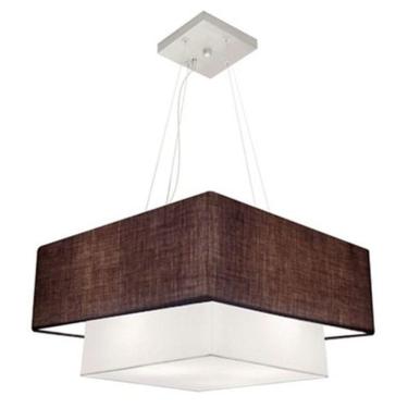 Imagem de Lustre Pendente Duplo Quadrado Vivare Md-4345 Cúpula Em Tecido 60x50cm - Bivolt Café-branco 110v/220v