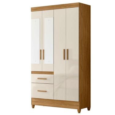 Imagem de Guarda Roupa Solteiro Madri 4 Portas Freijó Off White Com Espelho - Moval