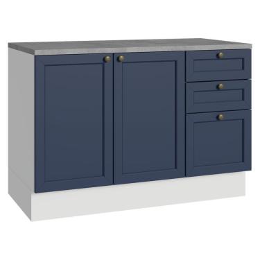 Imagem de Balcão De Cozinha 120 Cm 2 Portas 3 Gavetas Branco/azul Vik Madesa Branco/azul