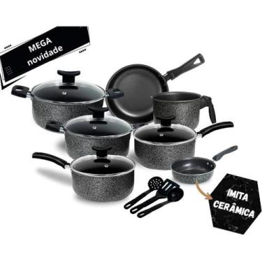 Imagem de Jogo de Panelas Teflon Atenas 10 Pçs Antiaderente Tampa de Vidro - Glo