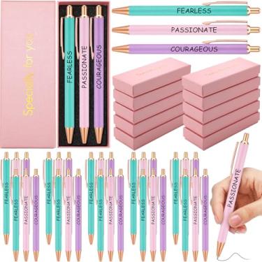 Imagem de Tenceur Conjunto de 50 canetas inspiradoras para mulheres incluídas 30 canetas esferográficas de metal motivacionais, 10 cartões de agradecimento, 10 caixas de presente de agradecimento, presentes em