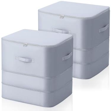 Imagem de PercyEffie Sacos de armazenamento de compressão de 3 camadas com zíper ultra economia de espaço, organizador de tecido de cetim resistente de grande capacidade para edredons, cobertores de cama e