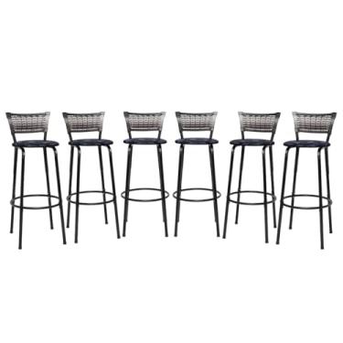 Imagem de Banquetas Junco Degradê Cyber Estrutura Preta Ideal para Bancada Balcão e Cozinha Kit 06 Unidades - Itagold (Floral Preto)