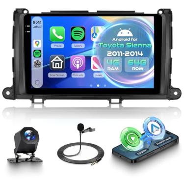 Imagem de Orderich Rádio veicular Android 4G + 64G para Toyota Sienna 2011-2014 com carro sem fio CarPlay Android Auto, tela sensível ao toque embutida de 22.9 cm, conexão de espelho estéreo para carro