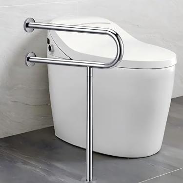 Imagem de JYLJEL Barra de apoio de banheiro montada no chão de 61 x 70 cm, corrimão de segurança para chuveiro de aço inoxidável 304 - barra de suporte de banheiro antiderrapante para idosos, deficientes