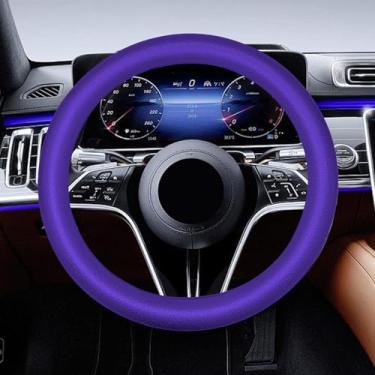 Imagem de SWQS Capa de volante, protetor de volante antiderrapante de silicone para volante de 33 cm/35,5 cm/38,5 cm/40,6 cm, acessórios universais para carro, capa protetora fina para volante para homem