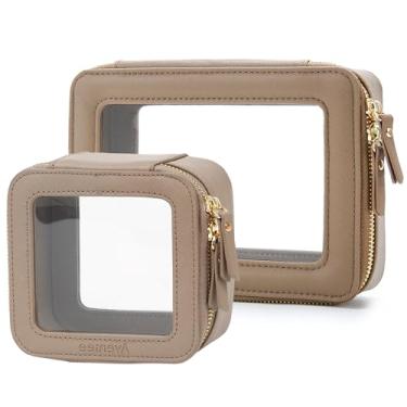 Imagem de Aveniee Conjunto de bolsa de maquiagem transparente (2 peças mini e midi) - organizador de higiene de viagem para mulheres, bolsa de cosméticos à prova d'água e acessório de carro para artigos de