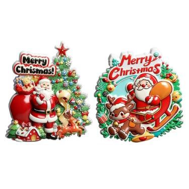 Imagem de Conjunto de ímãs de geladeira festivos de Natal - Pacote com 2 Dree & Santa Resina Decoração de Natal para Geladeiras e Presentes