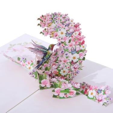 Imagem de FIAMR Cartão de felicitações pop-up 3D, escultura em papel vazado beija-flor floral em design de flor, Dia das Mães, cartão de felicitações dos namorados. Adequado para enviar cartões de felicitações