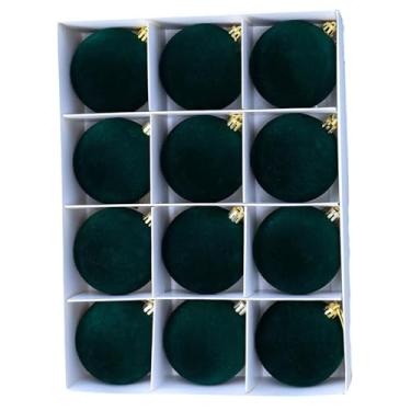 Imagem de Nishiyuenyi Conjunto de 12 bolas decorativas para árvore de Natal, com 6 cm de diâmetro. Ideais para fotos, decoração natalina para janelas, quartos e outras, Verde Escuro