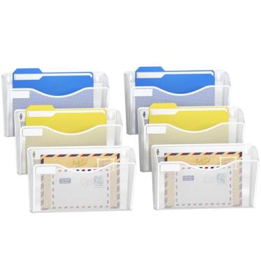 Imagem de Samstar Pacote com 6 suportes de arquivo de parede de metal para escritório e casa (com painel de etiquetas), branco