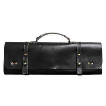 Imagem de Bolsa de armazenamento de baqueta, estrutura de couro, tamanho compacto, preto, design sofisticado