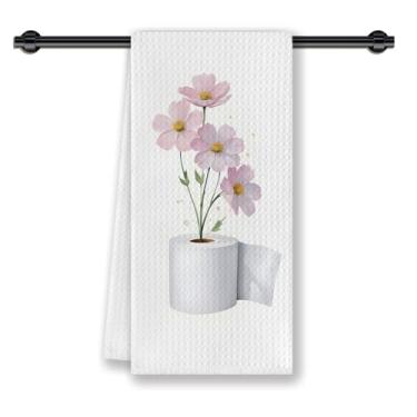Imagem de CosxHabitat Toalhas de mão de banheiro florais rosa, Cosmos Bipinnatus Flower papel higiênico toalhas de mão decorativas para banheiro, banheiro, academia, spa, sala de ioga, 40,6 x 61 cm