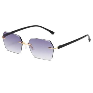 Imagem de HCPIHF Óculos de sol da moda com lentes coloridas UV400, sem armação, estilo punk moderno, para mulheres e homens (dourado-cinza)