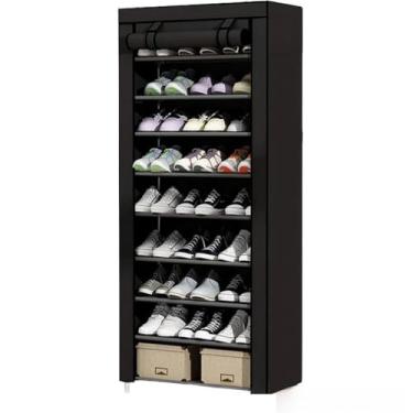 Imagem de Guarda Roupa Dobrável Grande com 4 Divisórias e Cabideiro, Organizador de Roupas, Sapatos e Acessórios para Quarto​(Preto,SOLTEIRO)