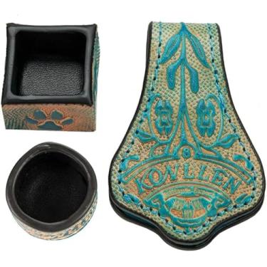 Imagem de KONLLEN Bolsa de couro gravada com suporte de giz em couro vegetal curtido tacos de sinuca acessórios silenciosos de bilhar