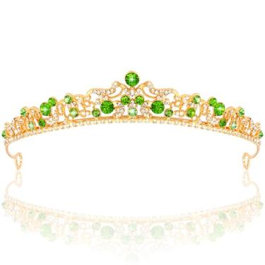 Imagem de TOBATOBA Tiaras e coroas verdes claras para mulheres, meninas, fantasia de coroa de princesa Tiana, para aniversário de quinze anos, noiva, formatura, concurso, fantasia de Halloween