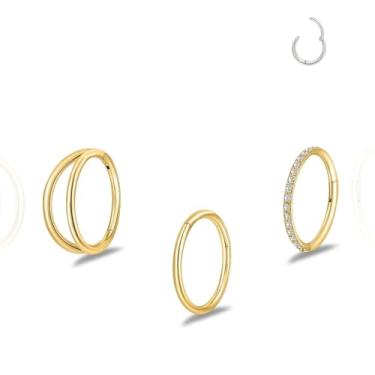 Imagem de limerencia 3 peças brincos de titânio, anéis de nariz G23 titânio pequenos aros septo, 16G/18G/20G Helix Lip Cartilage Helix Rook Daith Lobe Conch Tragus Piercing para mulheres e homens