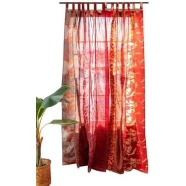 Imagem de Cortinas coloridas Sari com filtro de luz – cortinas boho, painel de dossel de cama, tapeçaria ou tratamento de janela cor turquesa (213 x 109 cm) (vermelho)