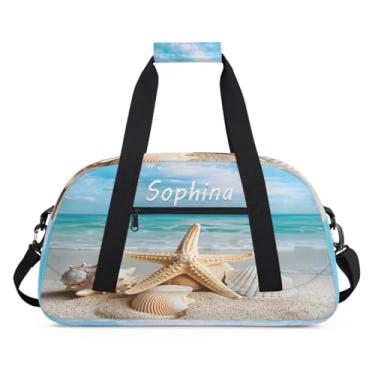 Imagem de Bolsa esportiva personalizada, estrela do mar, mar tropical, com nome, bolsa para dormir personalizada, bolsa de fim de semana, bolsa de treino para dança, balé, academia, ginástica, mala de viagem