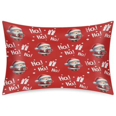 Imagem de Fronha Queen Size de cetim de seda para cabelo e pele, macia, antiderrapante, refrescante, Papai Noel, vermelho, Ho Ho Ho, Fronhas com fecho de envelope para dormir, mulheres, homens, crianças, 50 x