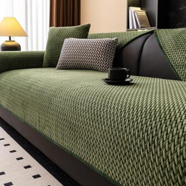 Imagem de HGTRH Inverno capa de sofá, cobertor cobre sofá multiusos para 1 2 3 4 praças universal, calor Jacquard cordeiro veludo mantas Foulard confortável cobertura de cama protetor sofá verde 70 * 150