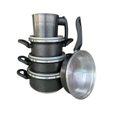 Imagem de Jogo de Panelas com Caneco e Frigideira – Alumínio Grosso 2mm, Kit com 5 Peças para Cozinh(Craqueado)