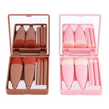 Imagem de Kit de Pincéis de Maquiagem Profissionais 5 Peças com Estojo Portátil e Espelho Cerdas Macias e Acabamento Perfeito