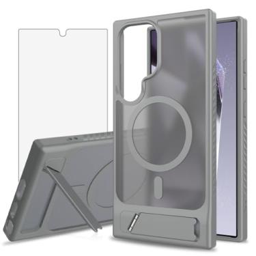 Imagem de Asuwish Capa de celular para Samsung Galaxy S24 Ultra 5G, compatível com Magsafe Magnetic, protetor de tela de vidro temperado, suporte dobrável à prova de choque, capa protetora S24Ultra 24S S 24