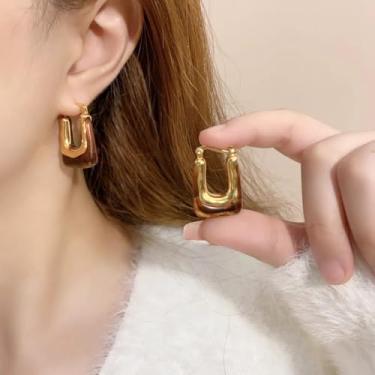 Imagem de Brincos de argola de acrílico para mulheres, banhados a ouro 14K, brincos de argola grossa, vintage, resina geométrica, joias modernas, presentes, One Size, Acrílico, Sem pedra preciosa