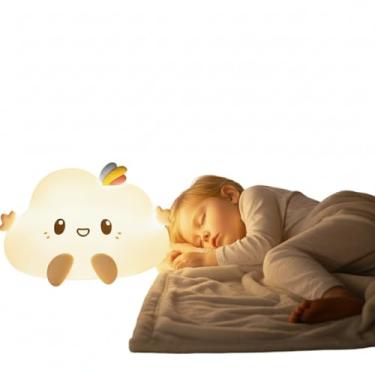 Imagem de Luminária Infantil Nuvem LED RGB, Luz Noturna Touch em Silicone Macio, Recarregável com 10h Autonomia, Design Decorativo para Quarto de Bebê e Criança