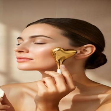Imagem de JURon Gua Sha E Bastões Criogênicos Para Massagem Facial, Globos De Gelo - Utensílios Cuidados Faciais Femininos, Frios Tratamentos Faciais, Rosto Refrescante (Tritão, 1 Pacote), Dourado