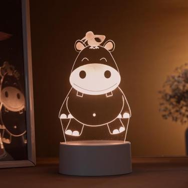 Imagem de Luminária led 3d, abajur de mesa, hipopótamo