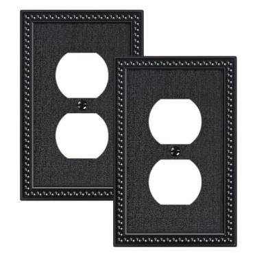 Imagem de TREEWELL Pacote com 2 placas de cobertura de tomada frente e verso pérolas, placas decorativas de policarbonato inquebrável e tampas de tomada, placas de parede pretas para tomadas elétricas, 1 capa