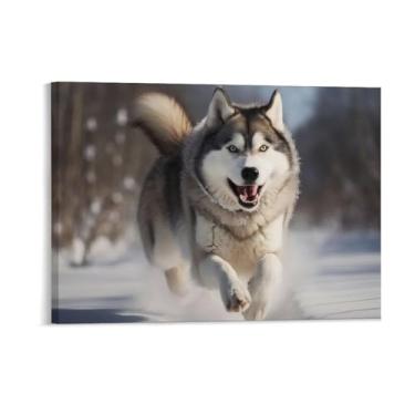 Imagem de HouLaiZhe Pôster de animal engraçado lobo correndo bonito lona parede estética pôsteres decoração de sala de parede impressões galeria sala decoração de parede para quarto sala de estar escritório