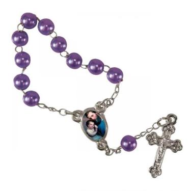 Imagem de 50 Mini Terço com Foto de São José - SJO Artigos Religiosos, Lilas