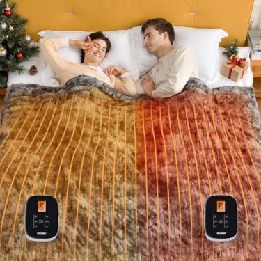 Imagem de WOOMER Cobertor aquecido King Size 254 x 228 cm, cobertor elétrico com controles duplos, temporizador de 0,5 a 12 horas e 10 níveis de aquecimento, certificado ETL, pele sintética dupla face cinza