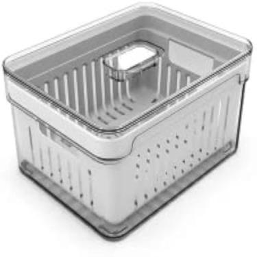 Imagem de Caixa, organizada, cozinha, com, escorredor, limpeza, plastico, armazenamento, transparente.