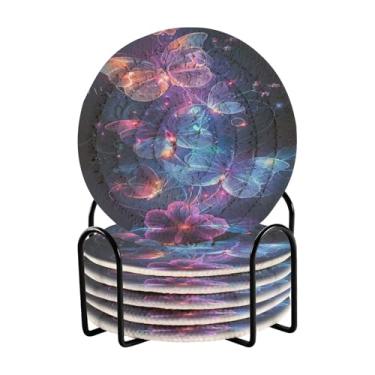 Imagem de Qilmy 6 peças de porta-copos de borboleta brilhantes e bonitas ou porta-copos de bar para bebidas, porta-copos de fazenda ou porta-copos de mesa rústicos, porta-copos modernos de algodão para o