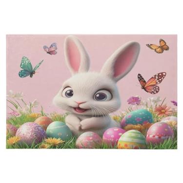 Imagem de Tapete de área 60 x 90 cm macio lavável tapete antiderrapante com suporte de borracha tapetes de área de coelho da Páscoa para sala de estar, quarto, decoração de casa
