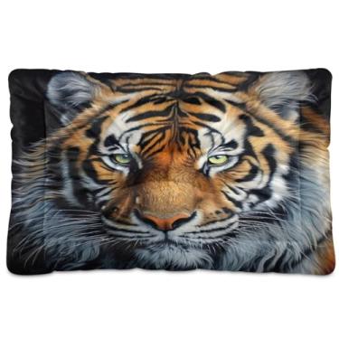 Imagem de Wassud Cama de cachorro com cabeça de tigre desenhada à mão com corações grandes para cães ao ar livre tapete lavável para animais de estimação cama de gato para dormir viagens 45,7 cm x 61 cm