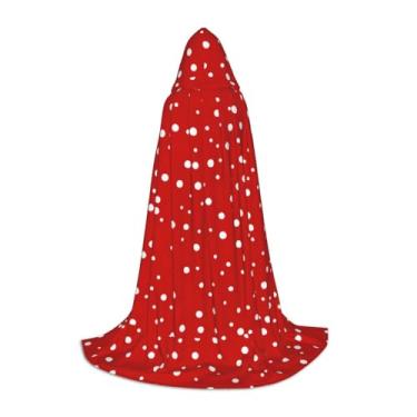 Imagem de SKKNT Red And White Polka Dots Print Halloween Hooded Cloak Full Length Cape With Hood For Men And Women For Carnival