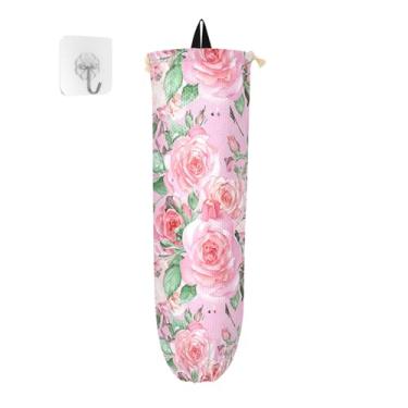 Imagem de xigua Suporte para saco plástico de rosas aquarela, suporte de parede com cordão, pacote com 2, organizador de sacolas de compras reutilizáveis, decoração para bolsas, meias, roupas íntimas e gravatas